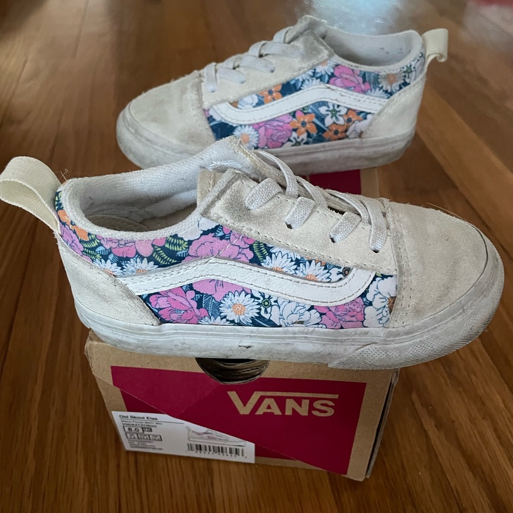 Vans White and Pink retro floral Sneakers with Vulcanized Sole